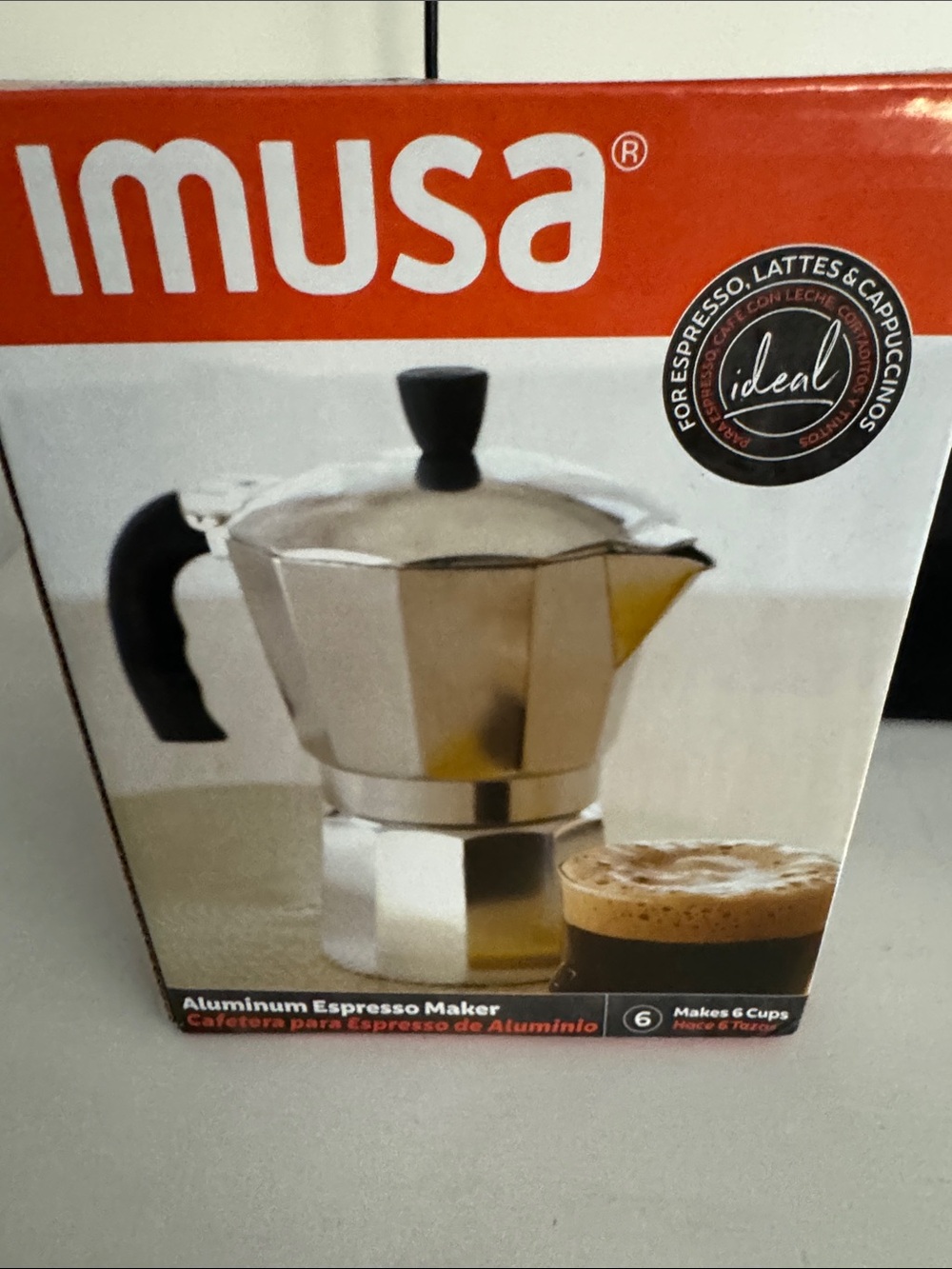 NEW Aluminum IMUSA Espresso Maker - Silver/Black - 6 Cups